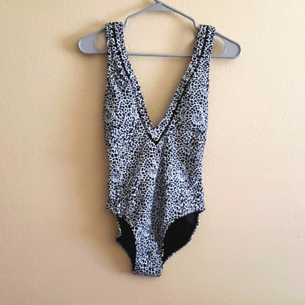 Frederick's Capri Plunge Neckline One Piece Swim Suit - Picture 2 of 7